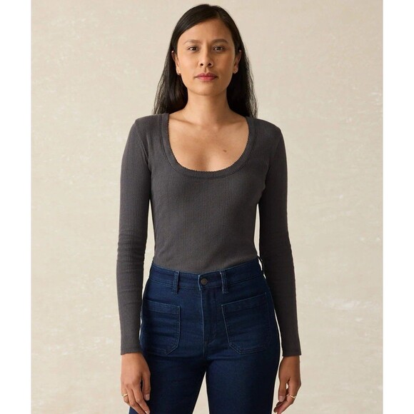 NWT $88 Faherty Pacific Pointelle Scoop Neck Long Sleeve Top Womens Medium - Picture 1 of 5